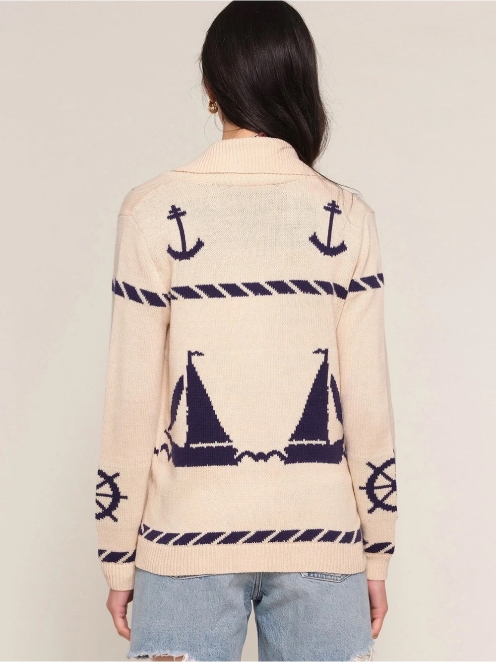 NWT Heartloom Trixie Anchor Boat Print Novelty Cardigan Beach Coastal Nautical - Picture 2 of 7